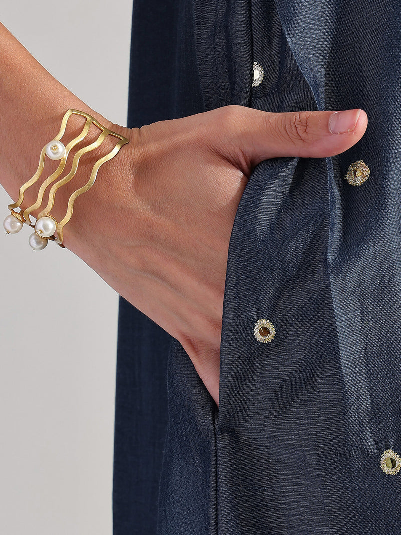 Viscose Silk Embroidered Dress - Blue