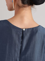 Viscose Silk Embroidered Dress - Blue