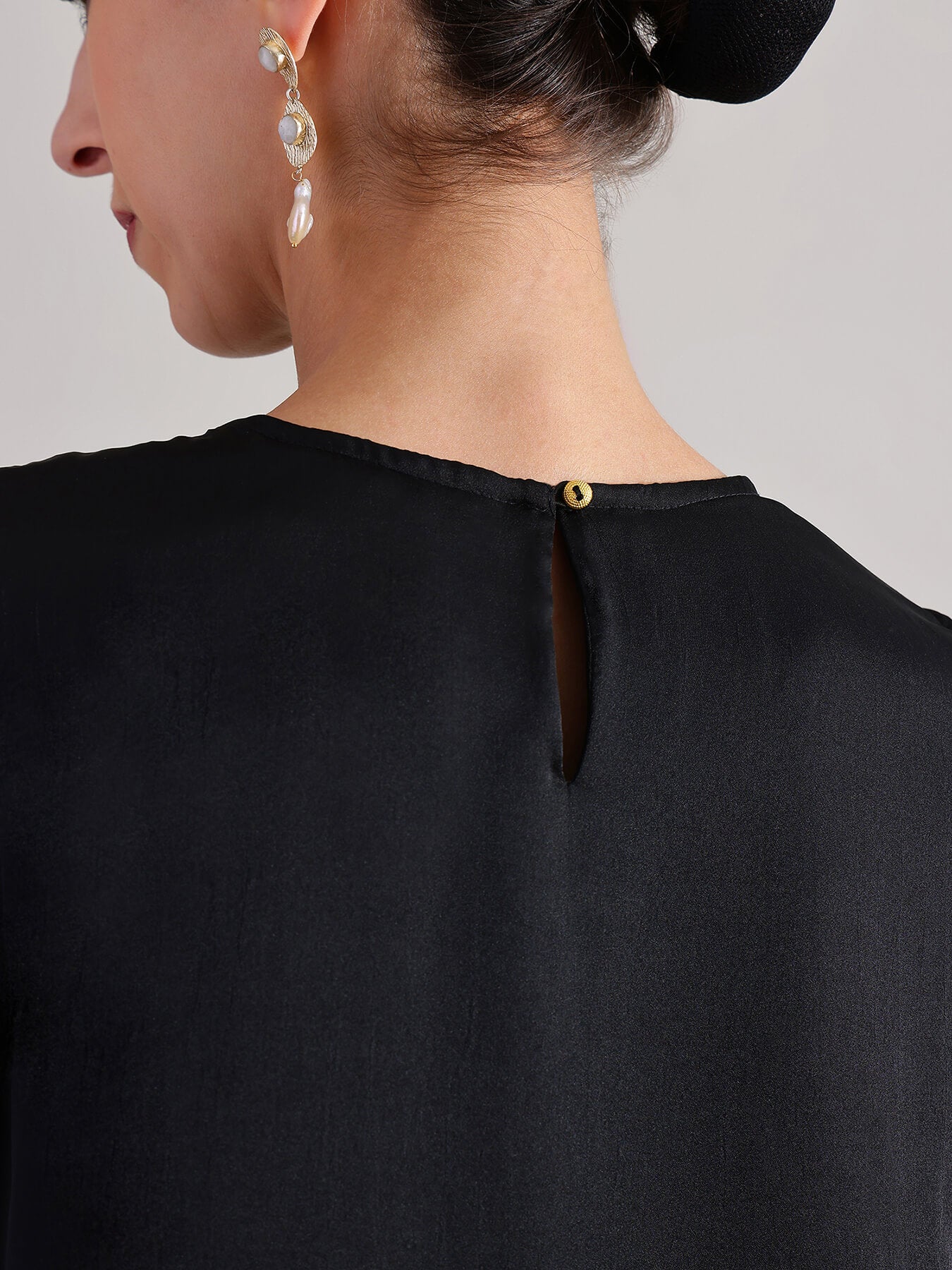 Silk Floral Statement Print Dress - Black & Gold