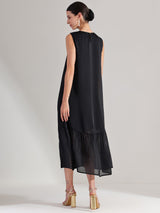 Silk Floral Statement Print Dress - Black & Gold