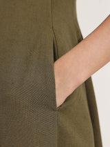 Linen Blend Solid Fit and Flare Dress - Olive