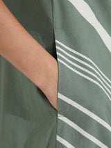 Cotton Striped A-Line Dress - Green