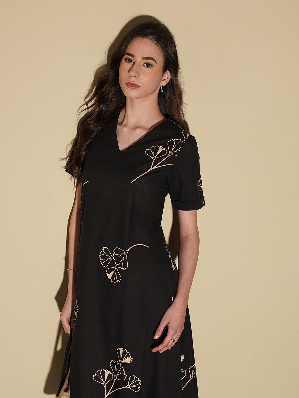 slim fit dress slacks Jacquard Tie Front Fit And Flare Midi Dress In Black Navy