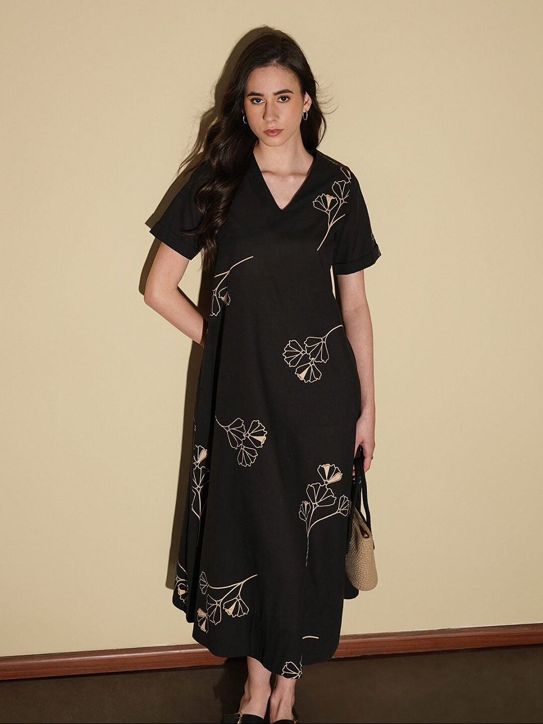 white christmas dresses 100% Cotton Black Midi Dress - All Dresses