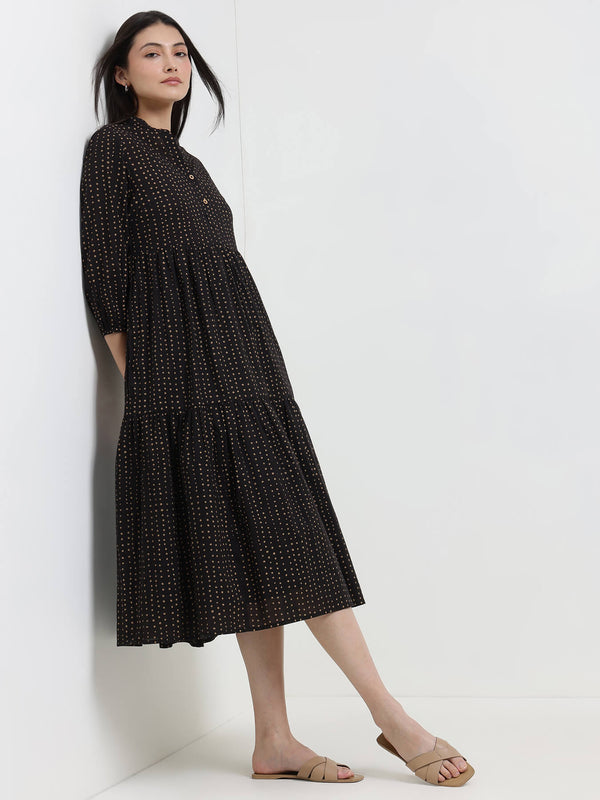 Cotton Polka Fit and Flare Dress - Black