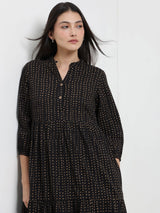 Cotton Polka Fit and Flare Dress - Black
