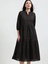 Cotton Polka Fit and Flare Dress - Black