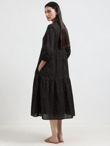 Cotton Polka Fit and Flare Dress - Black