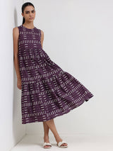 Cotton Geometric Fit and Flare Dress - Purple