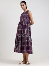 Cotton Geometric Fit and Flare Dress - Purple