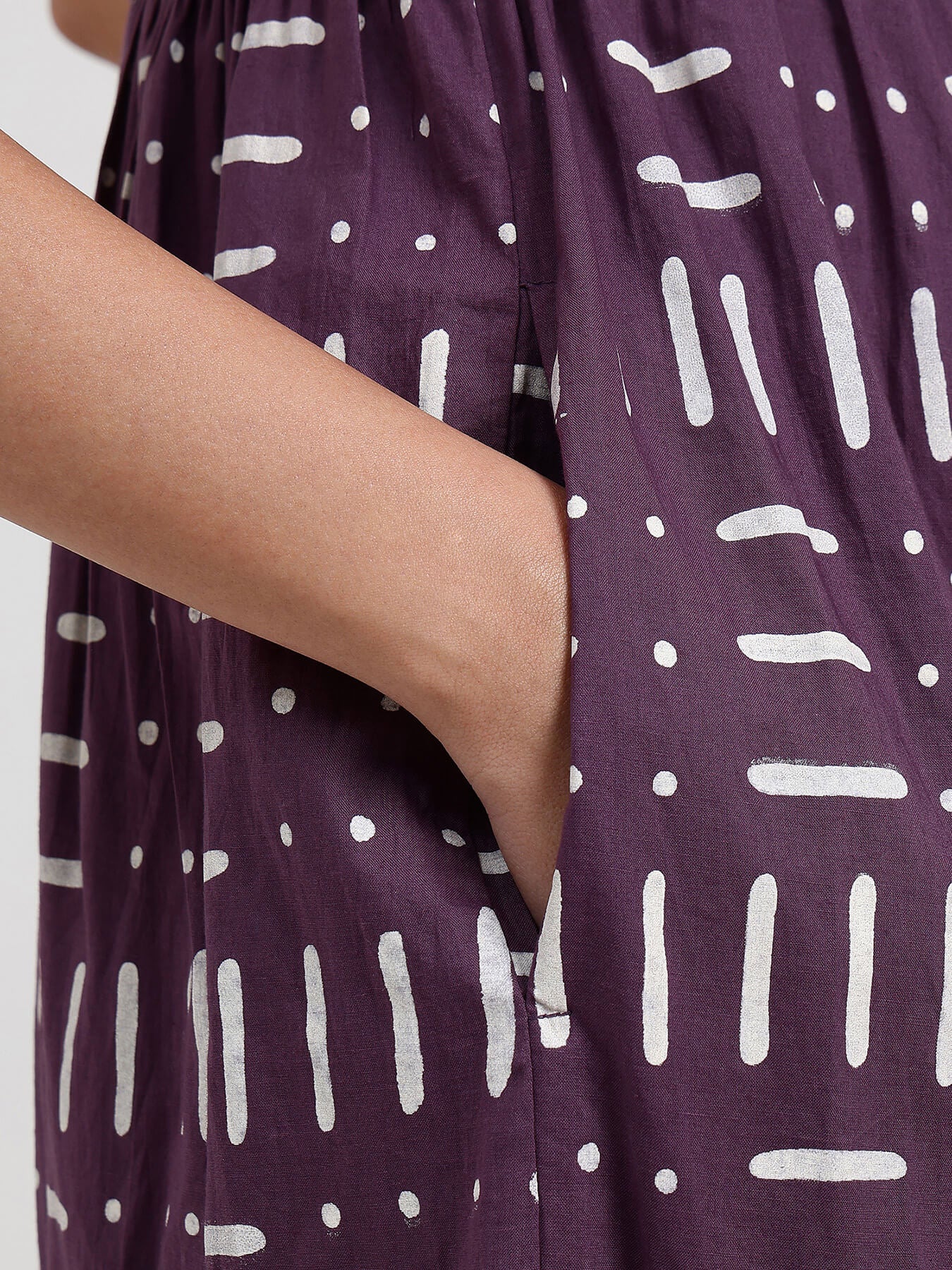 Cotton Geometric Fit and Flare Dress - Purple