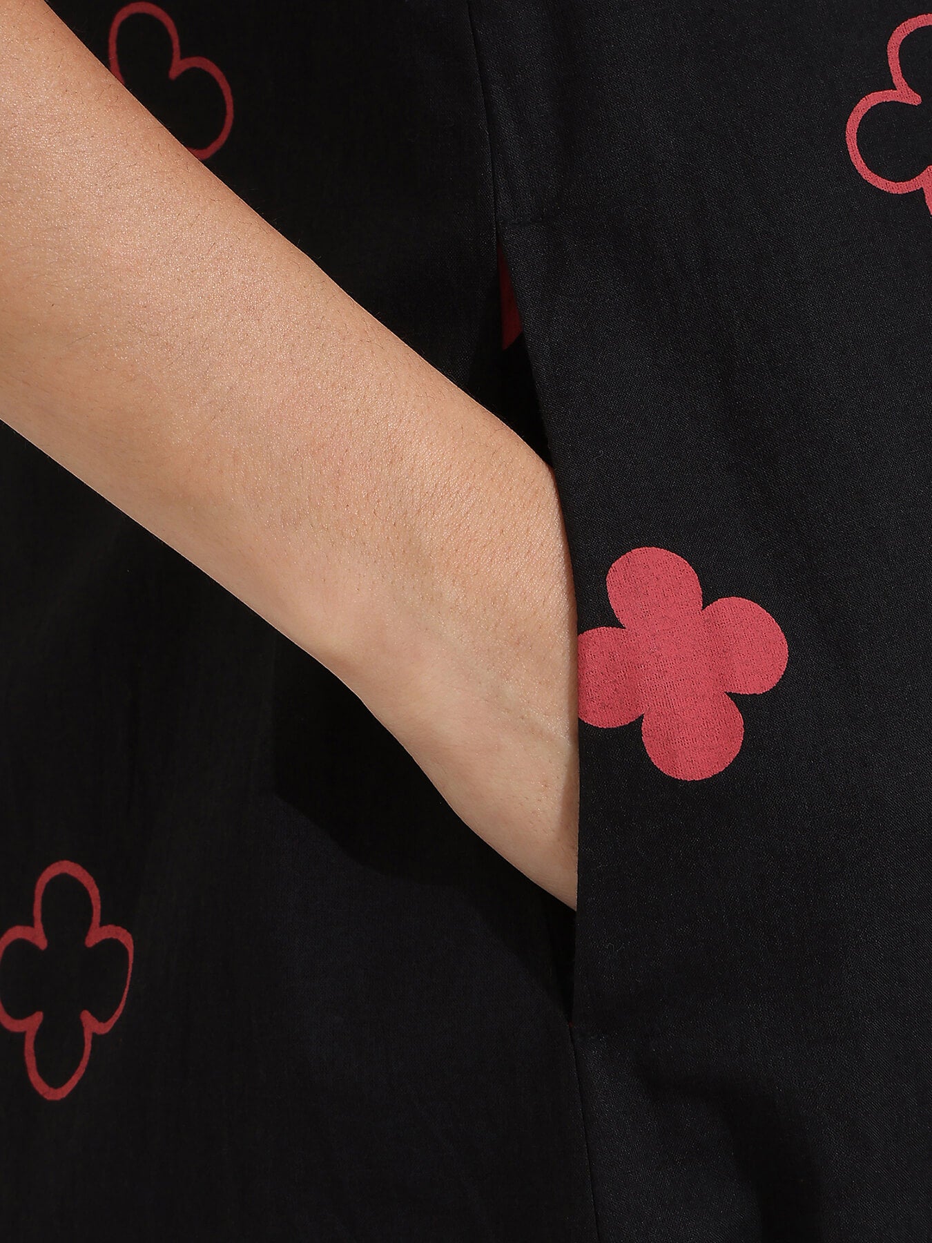 Cotton Geometric A-Line Dress - Black