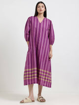 Cotton Stripe Play A-Line Dress - Purple