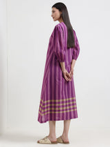 Cotton Stripe Play A-Line Dress - Purple