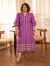Cotton Stripe Play A-Line Dress - Purple