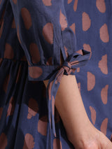 Cotton Geometric A-Line Dress - Blue