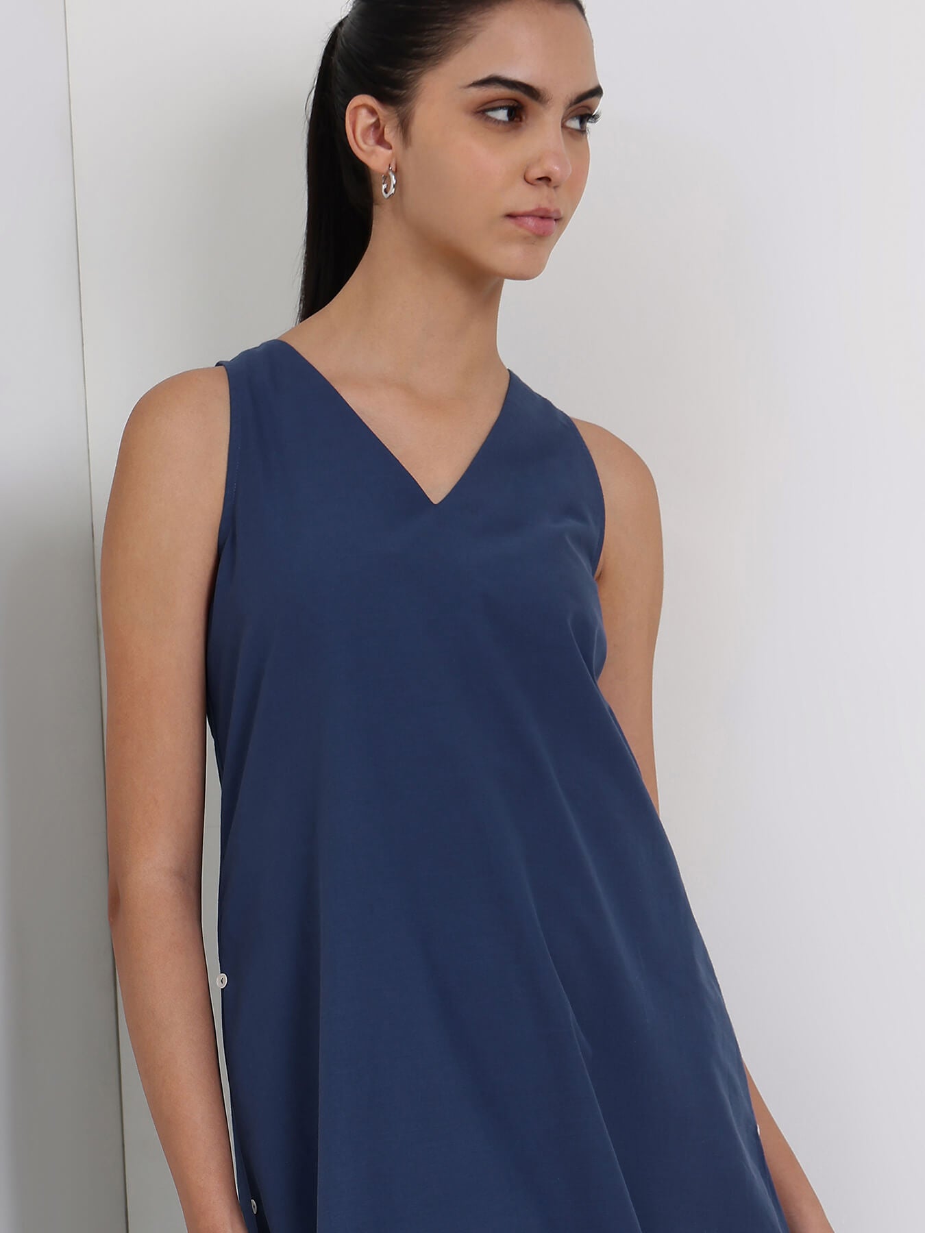 Cotton Striped A-Line Dress - Blue