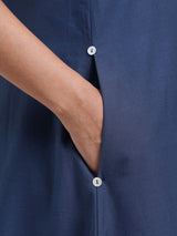 Cotton Striped A-Line Dress - Blue