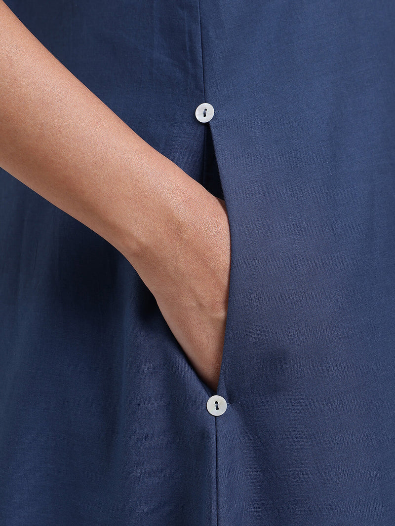 Cotton Striped A-Line Dress - Blue