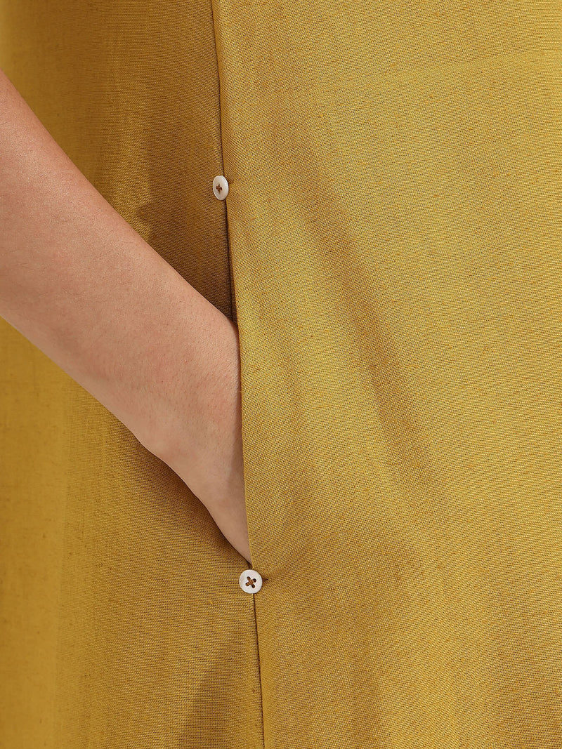 Linen Blend Solid Fit and Flare Dress - Yellow