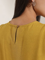 Linen Blend Solid Fit and Flare Dress - Yellow