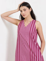 Cotton Striped A-Line Dress - Pink