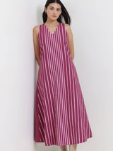 Cotton Striped A-Line Dress - Pink
