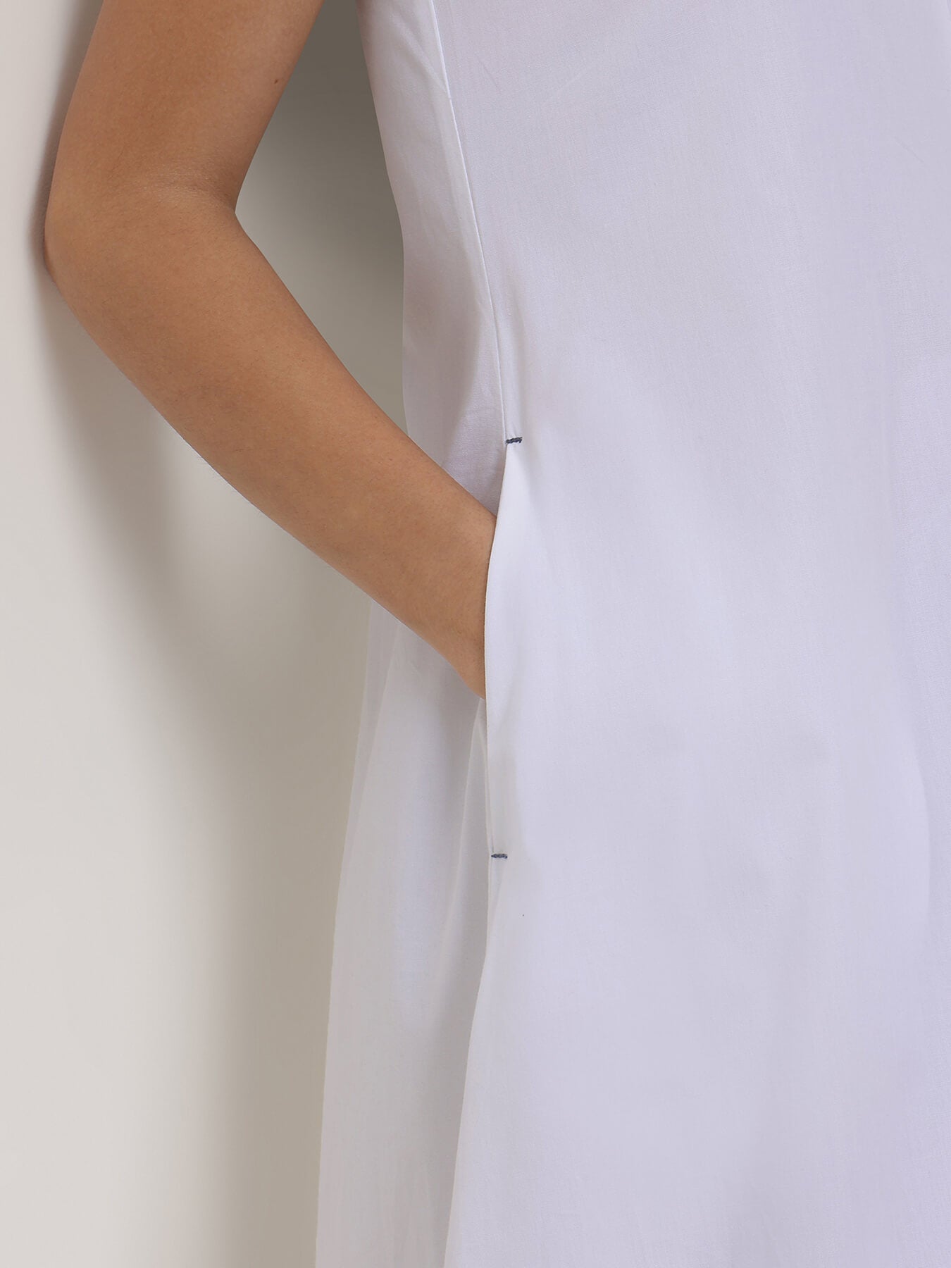 Cotton Solid Shirt Collar Dress - White