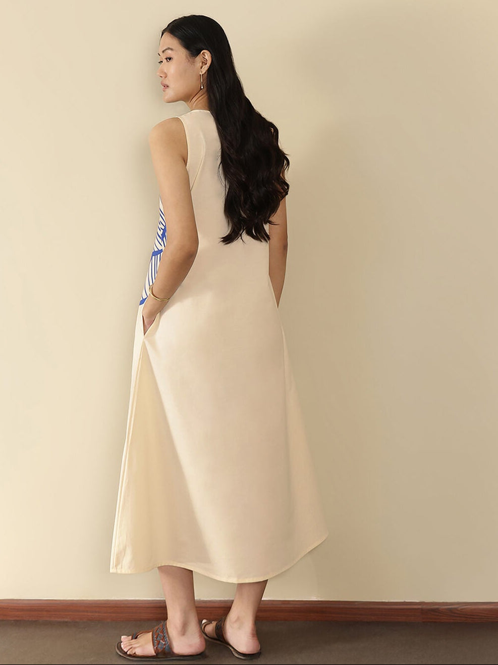 Cotton Abstract A-Line Dress - Off White