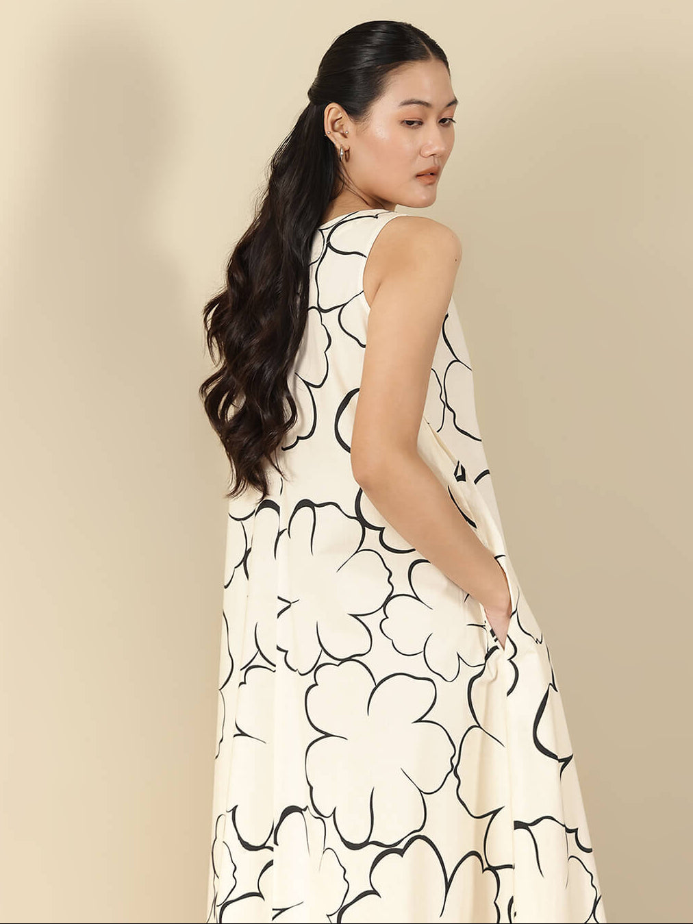 Cotton Floral A-Line Dress - Off White