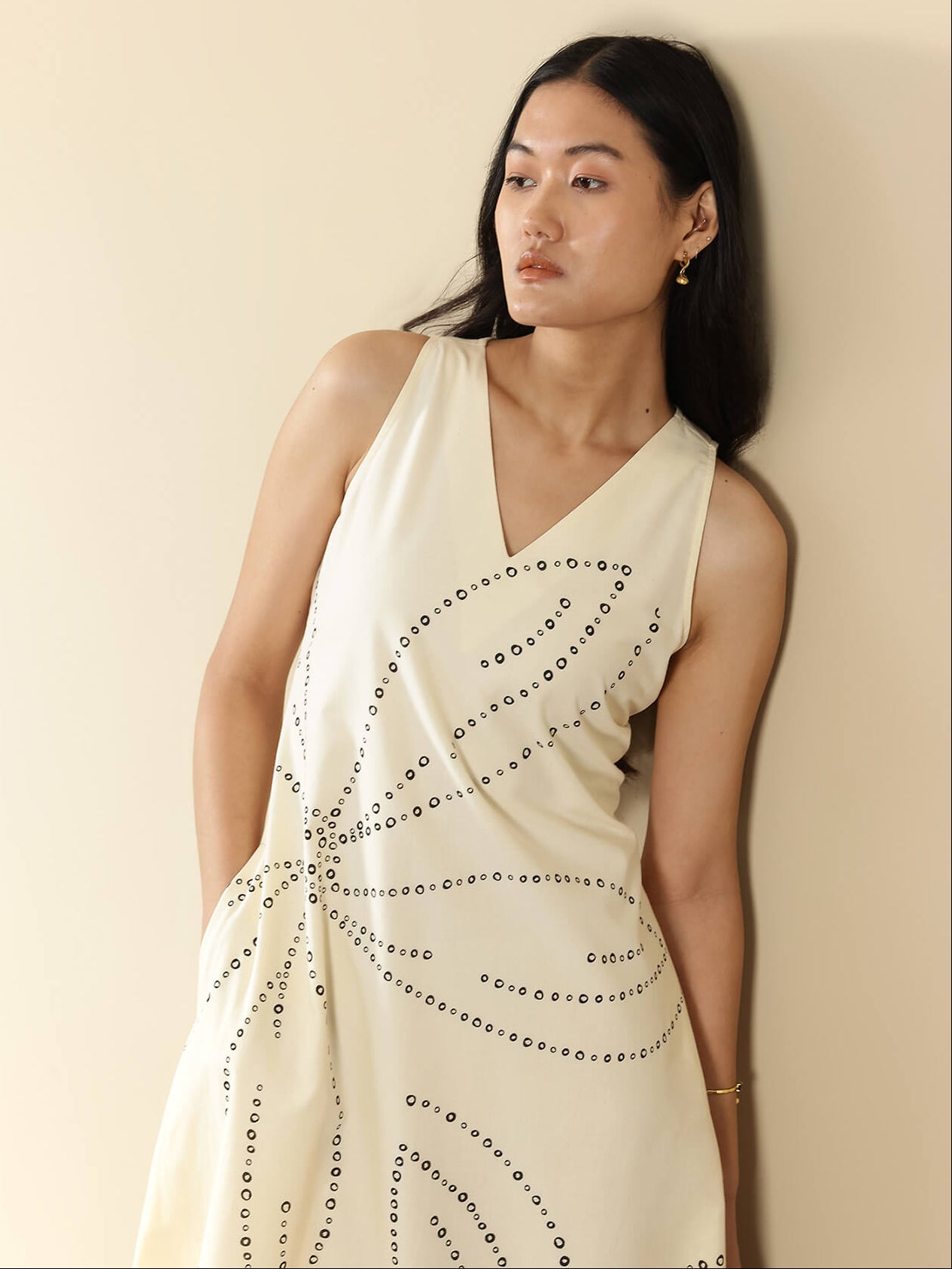 Cotton Floral Bandhani A-Line Dress - Off White