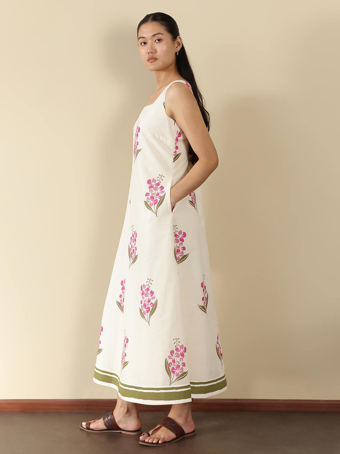 Cotton Floral A-Line Dress - Off White