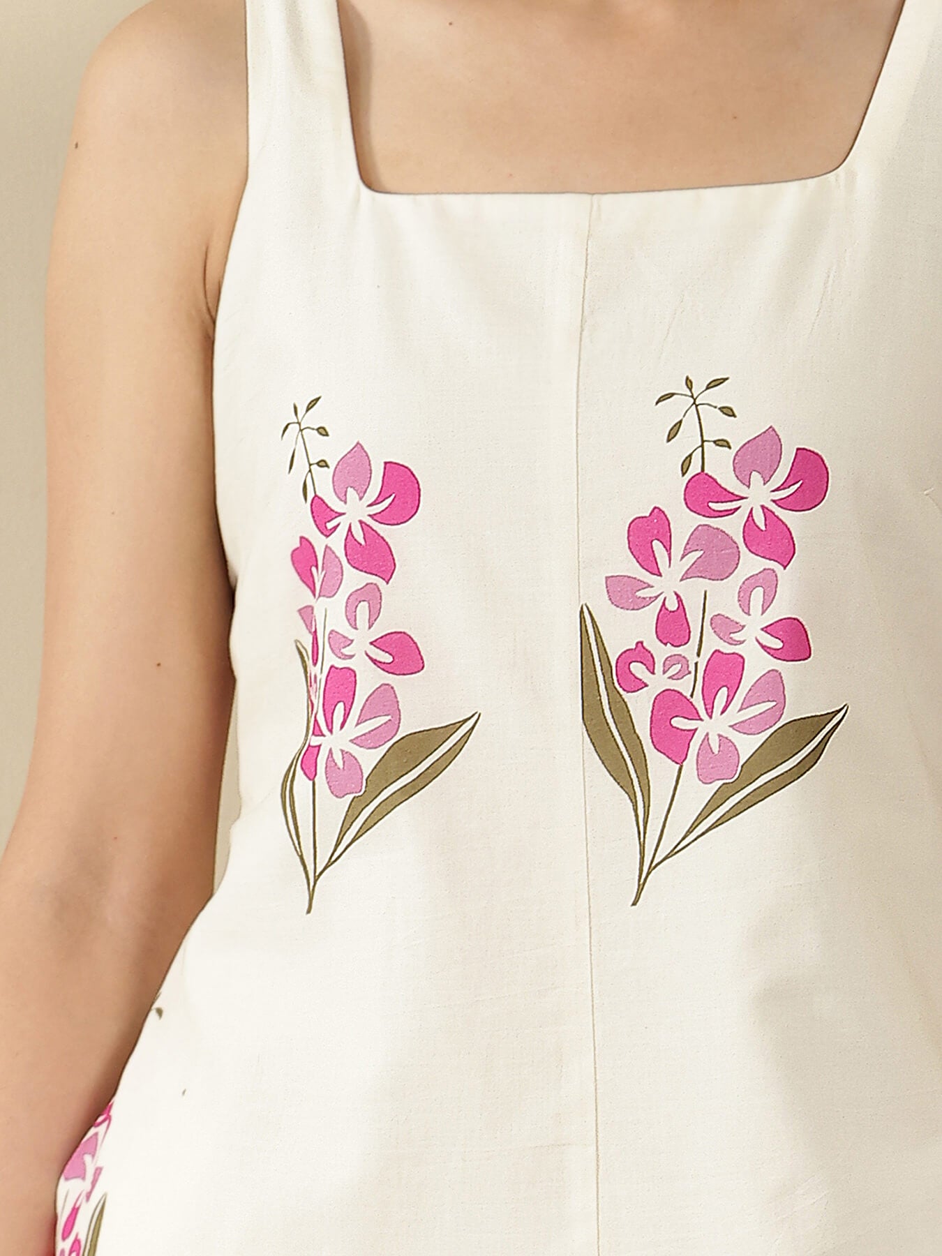 Cotton Floral A-Line Dress - Off White