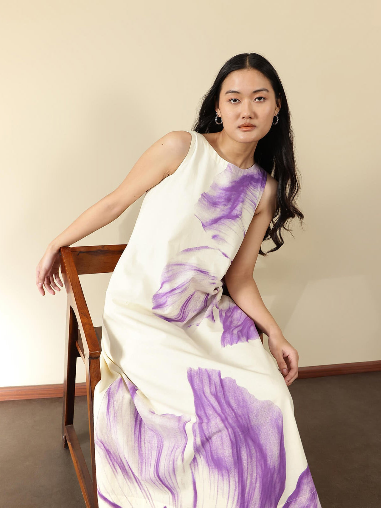 Cotton Placement Floral Dress - Off White