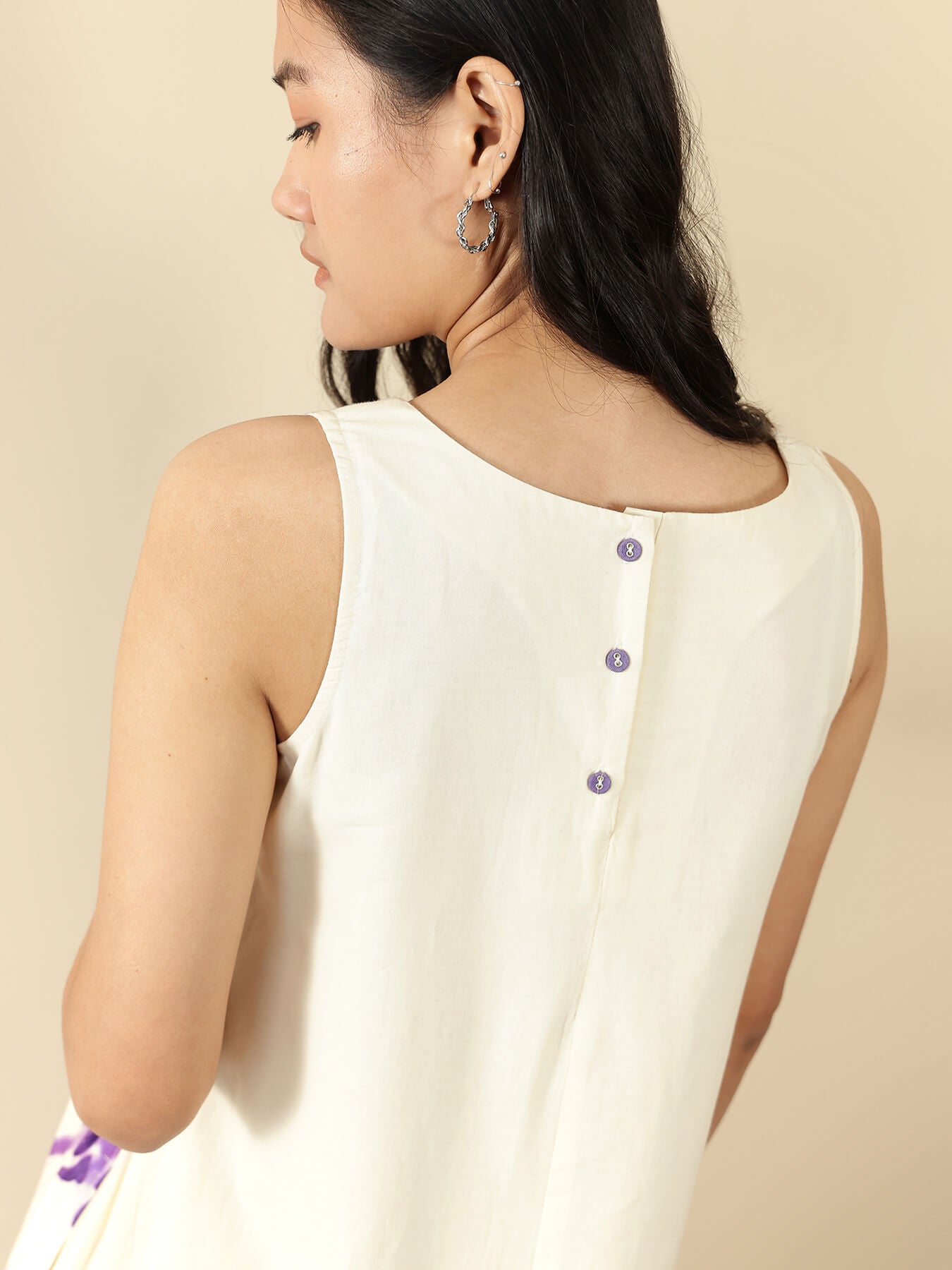 Cotton Placement Floral Dress - Off White