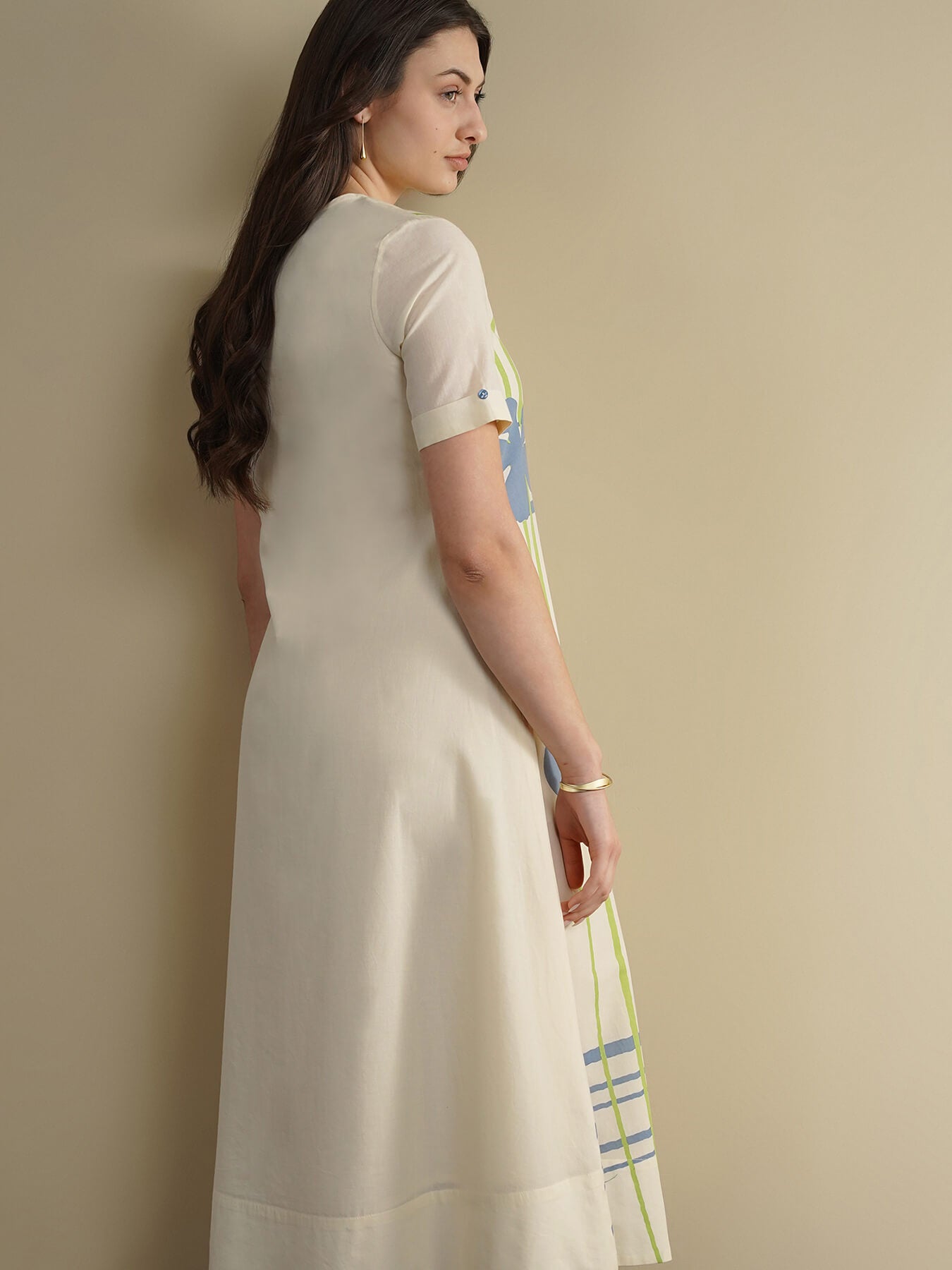 Cotton Placement Floral Dress - Off White