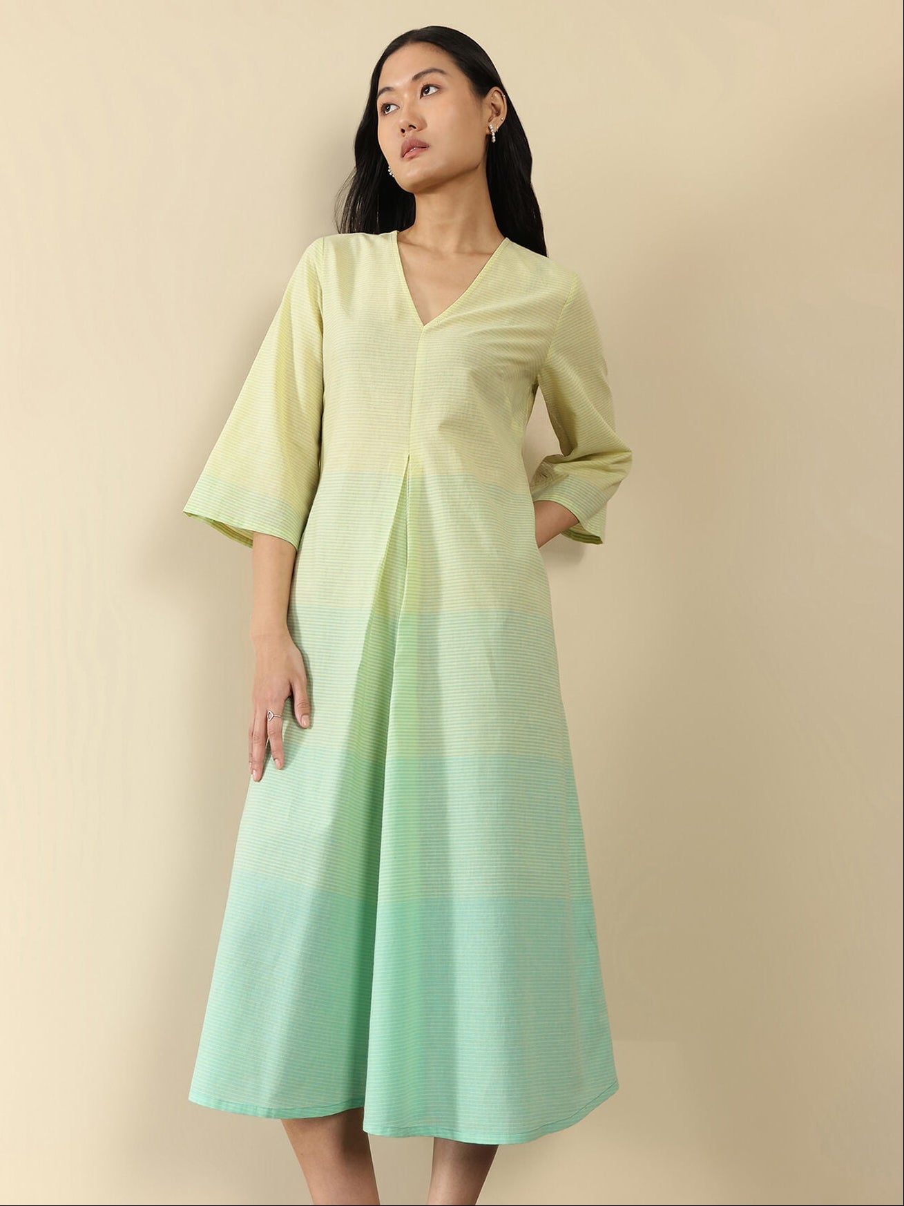 Cotton Woven A-Line Dress - Yellow