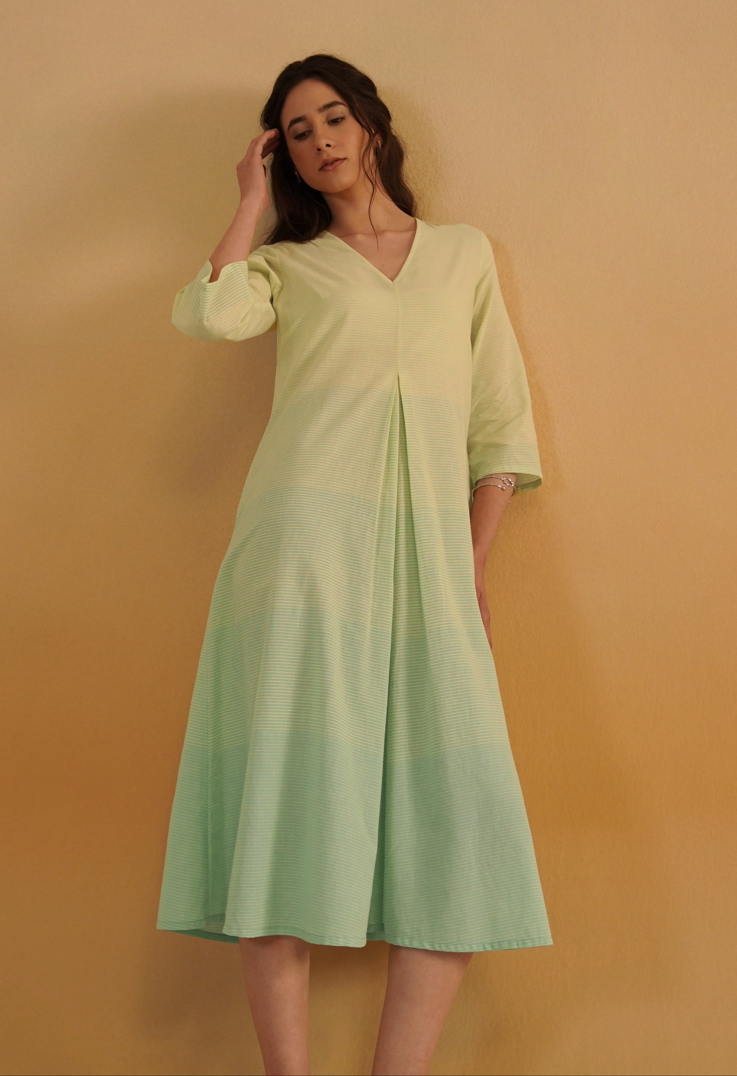 Cotton Woven A-Line Dress - Yellow