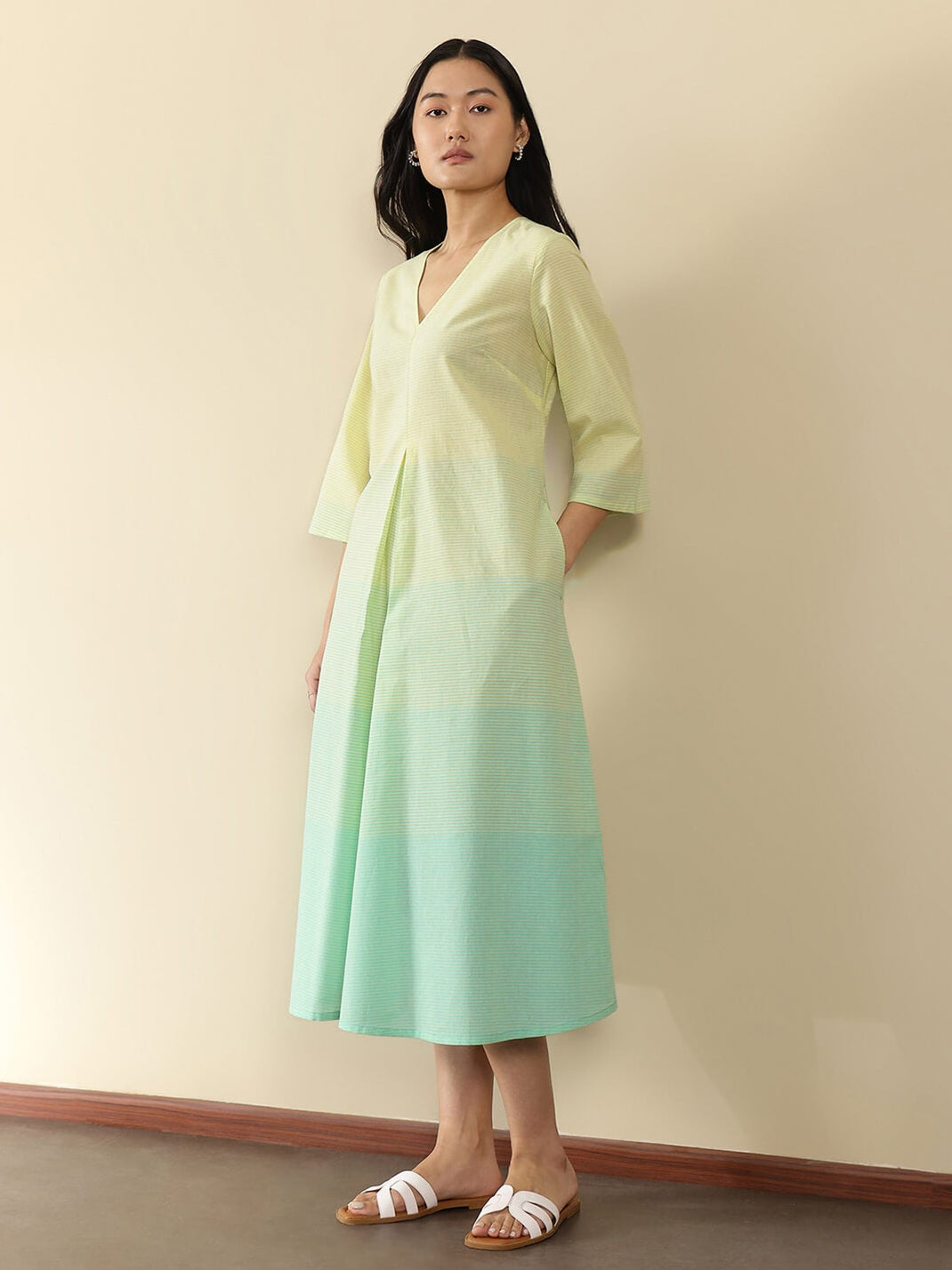 Cotton Woven A-Line Dress - Yellow