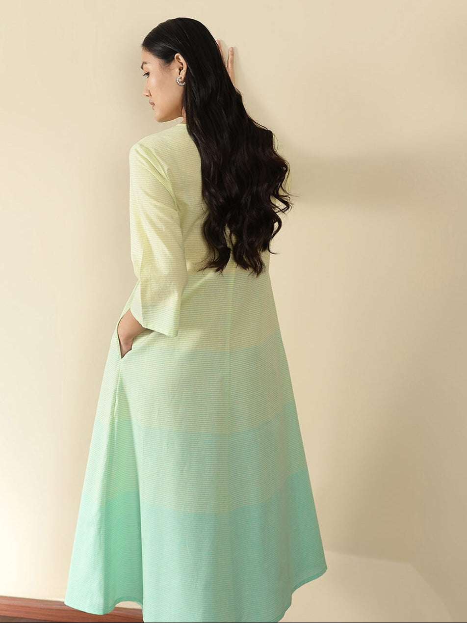 Cotton Woven A-Line Dress - Yellow