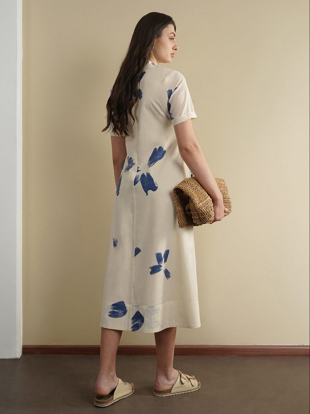 Cotton Floral Shirt Collar Dress - Off White