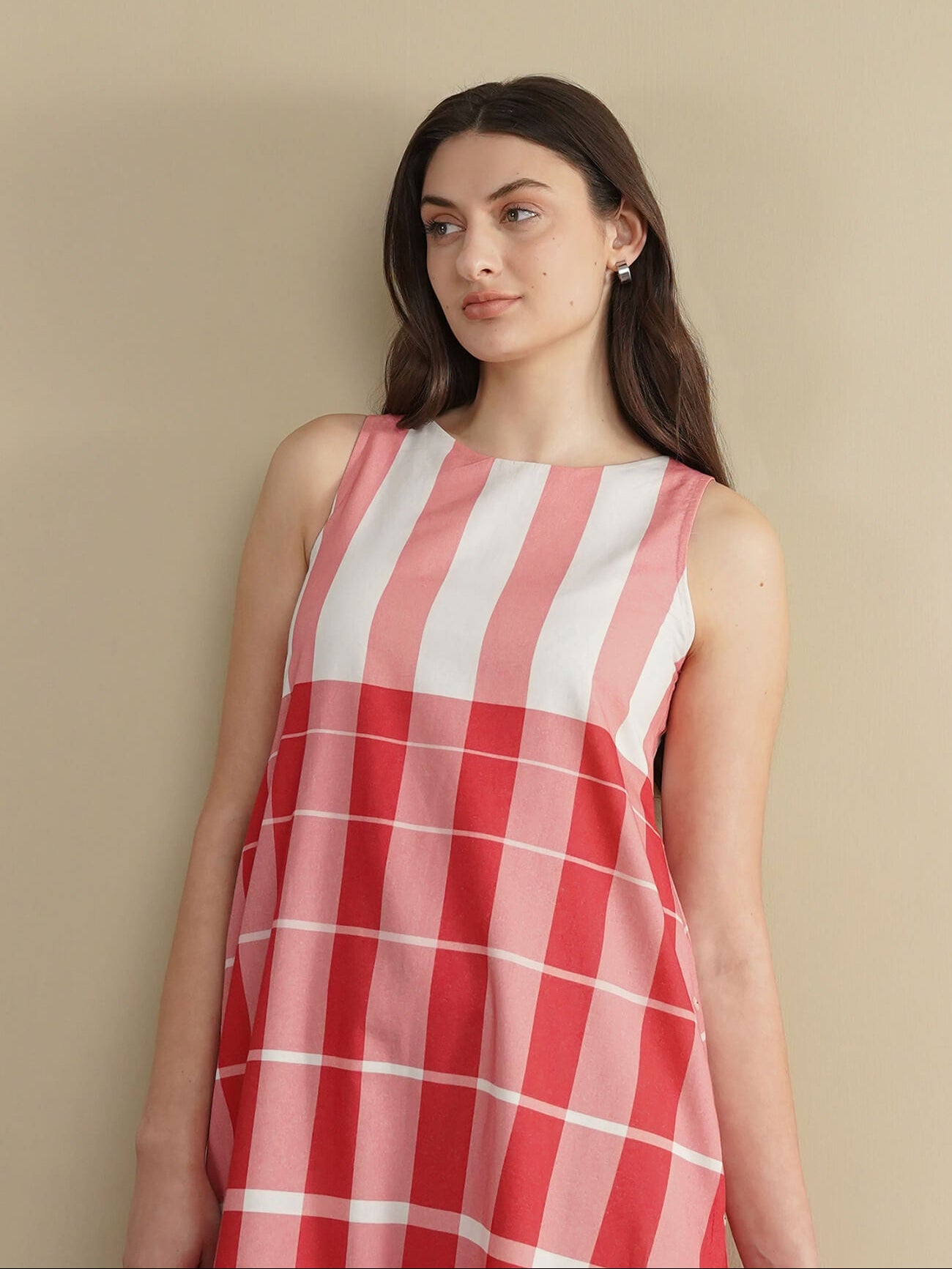 Cotton Striped A-Line Dress - Pink