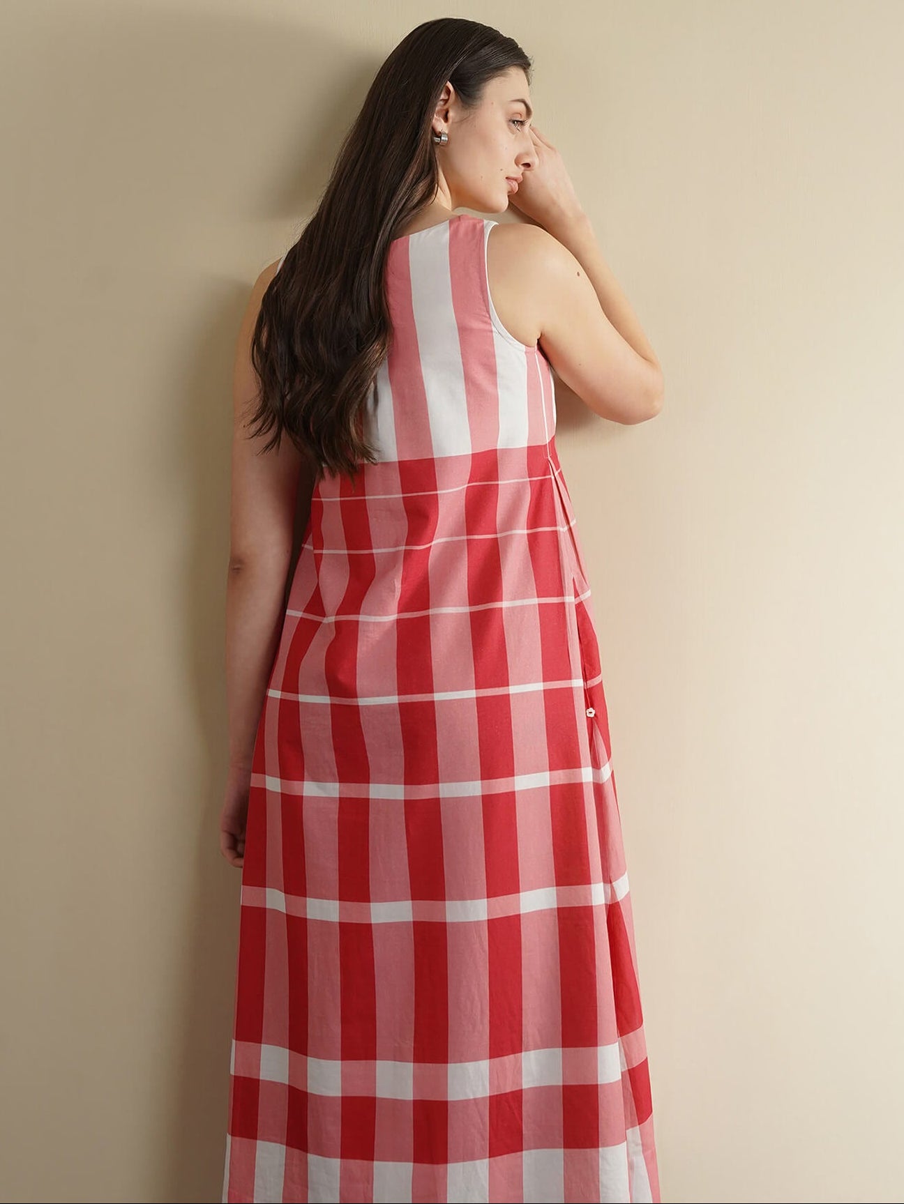 Cotton Striped A-Line Dress - Pink