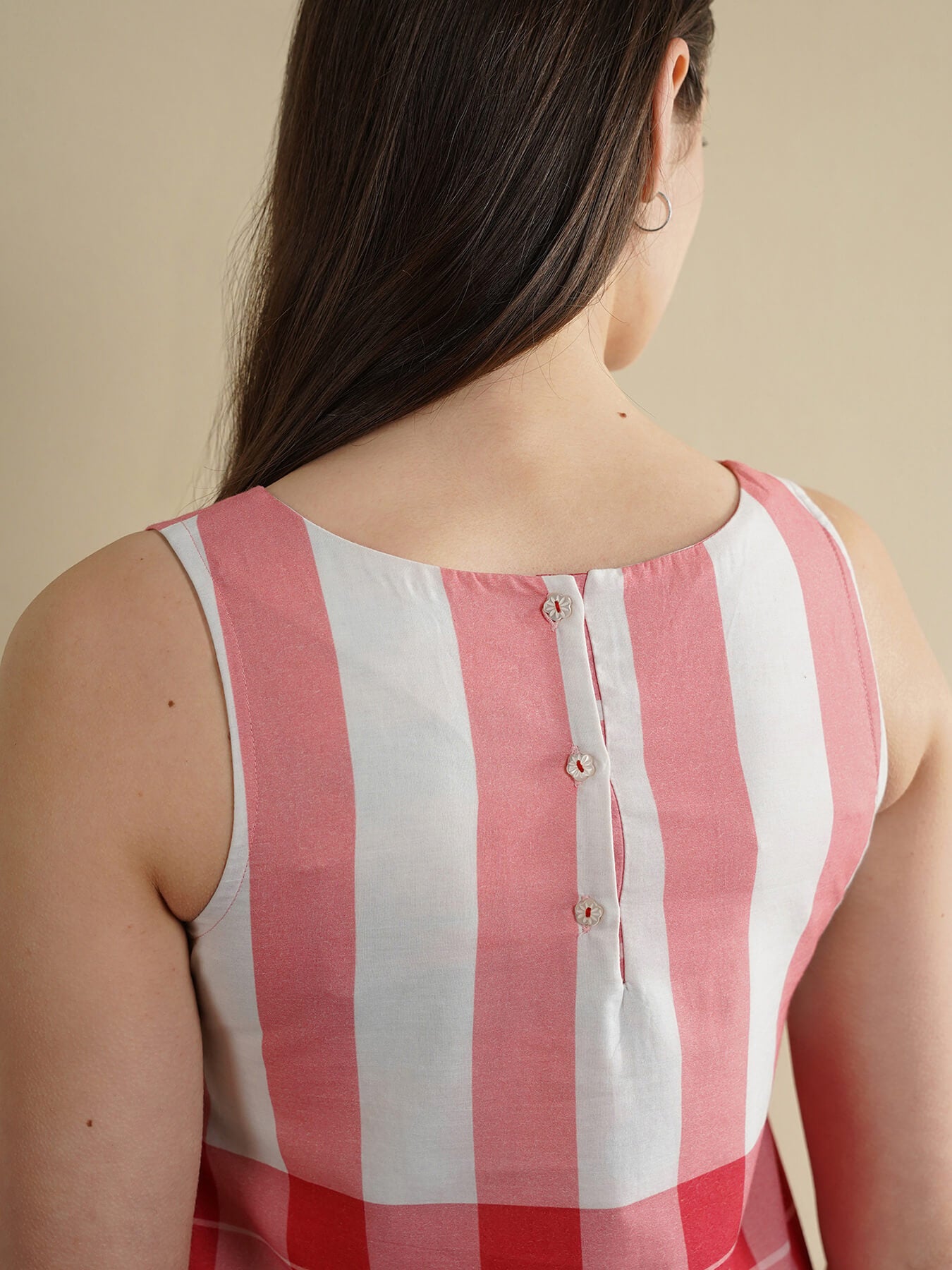 Cotton Striped A-Line Dress - Pink