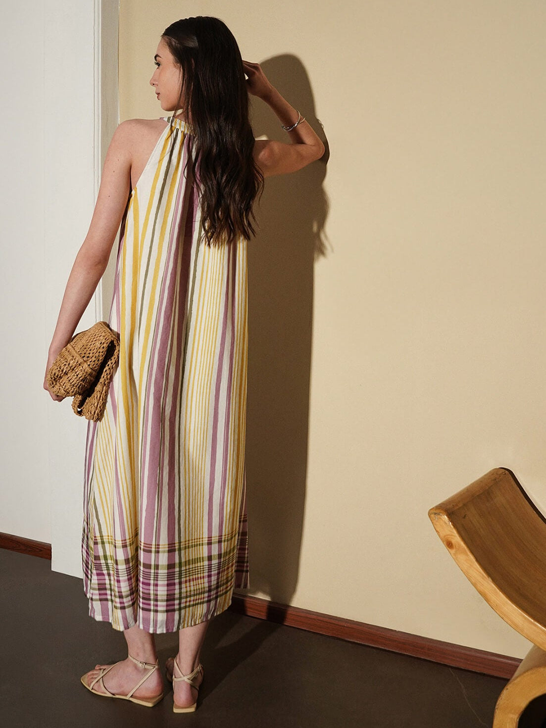 Cotton Striped A-Line Dress - Off White