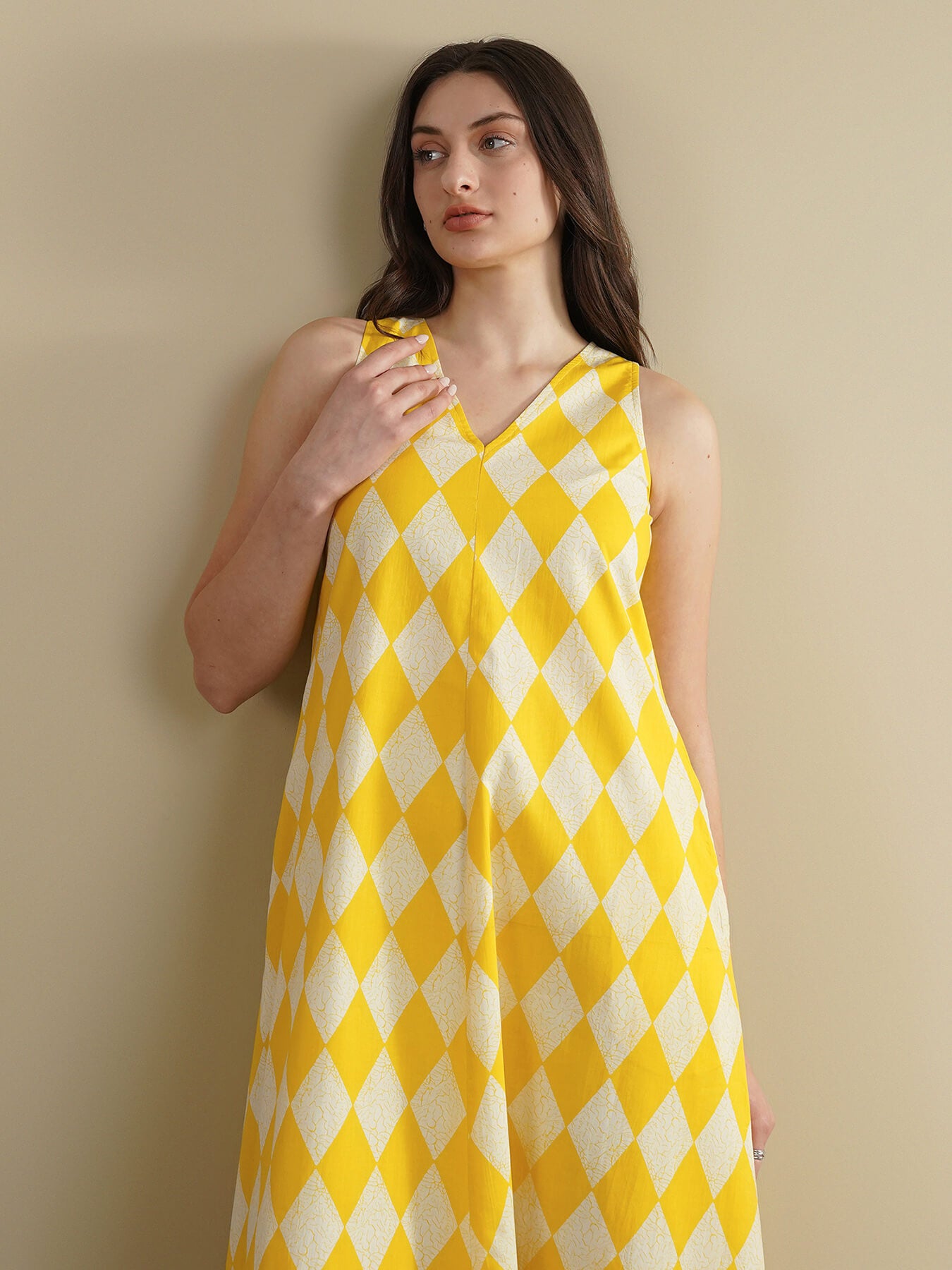 Cotton Geometric Dress - Yellow