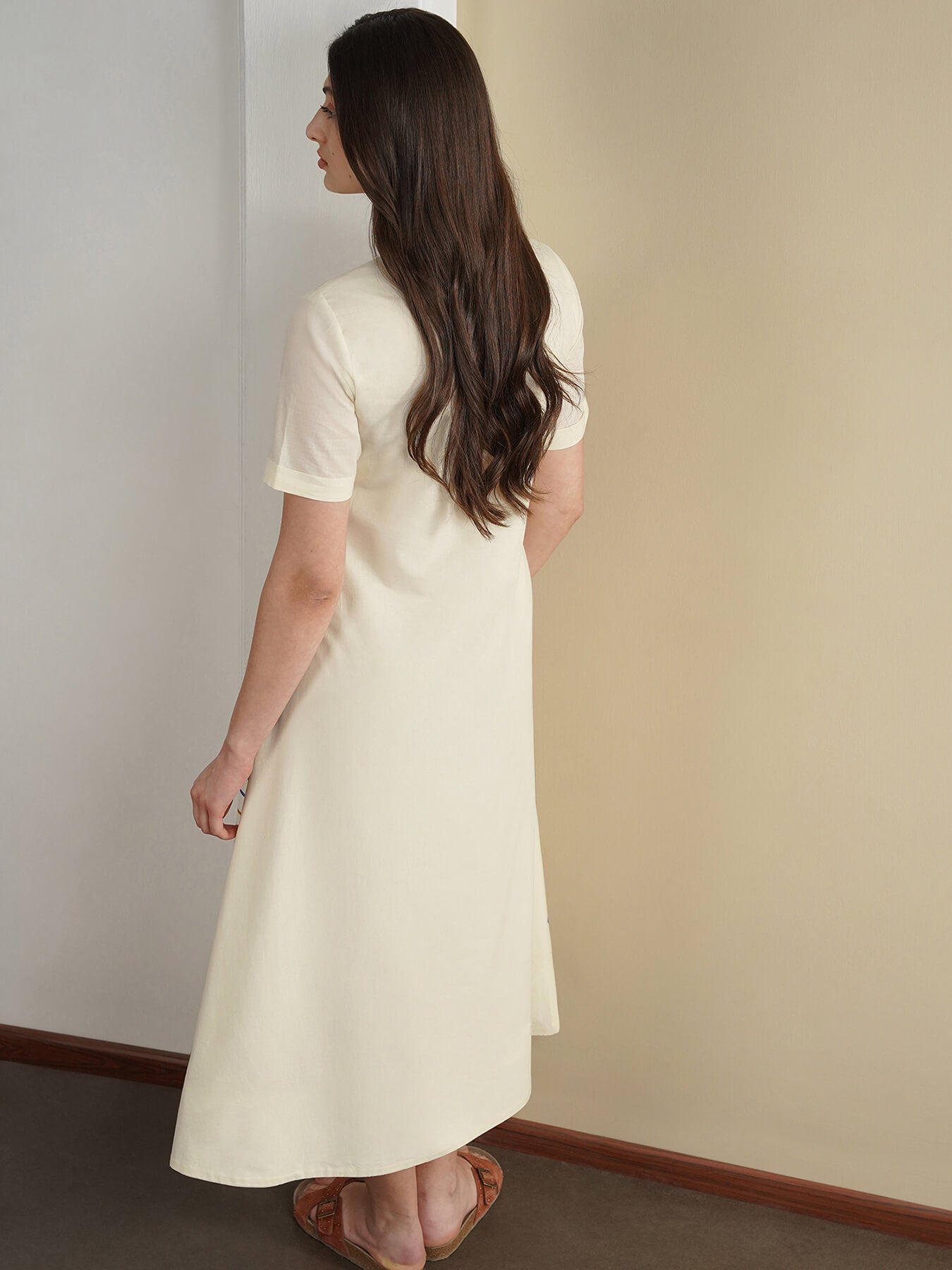 Cotton Abstract A-Line Dress - Off White