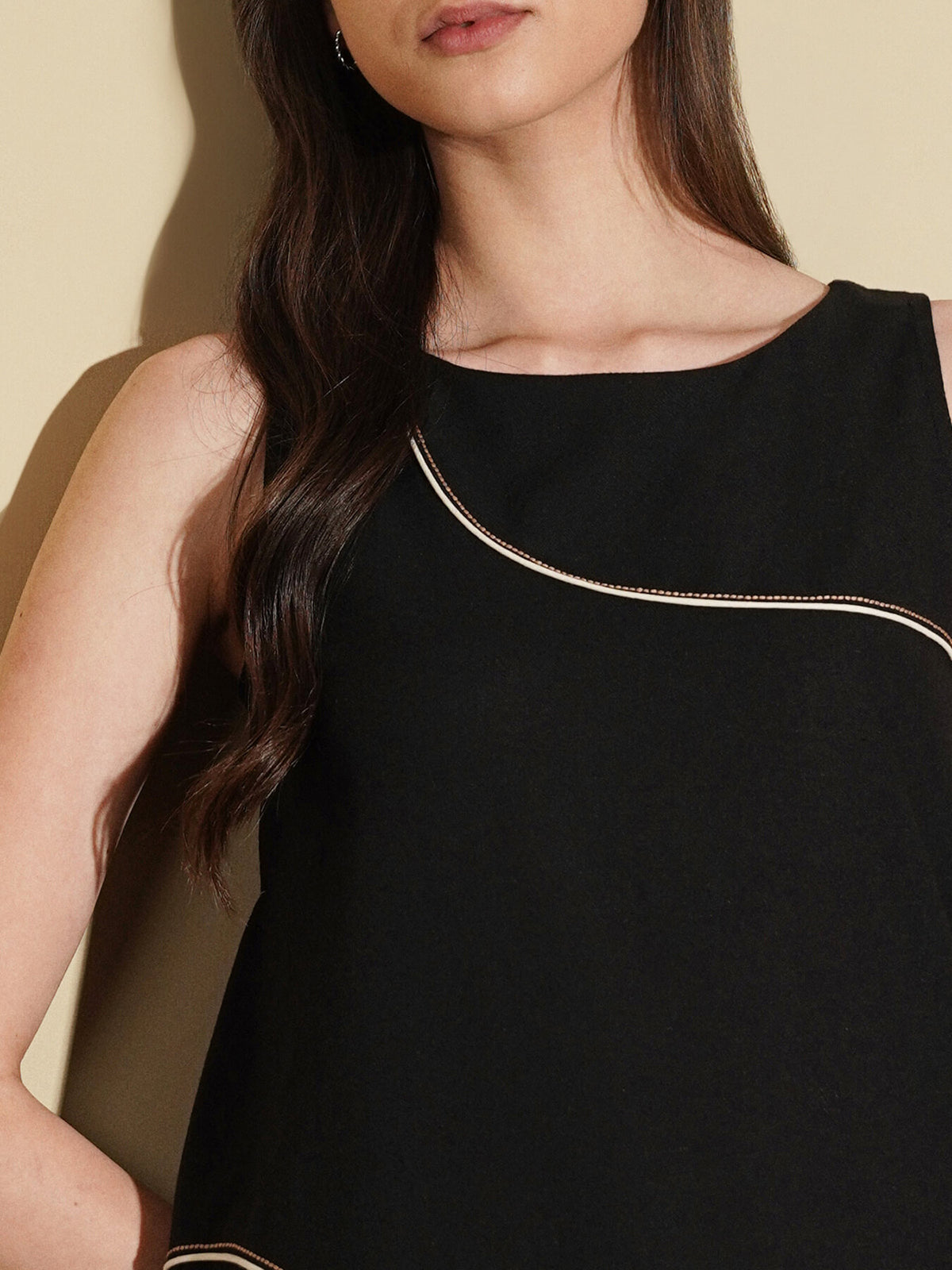 Linen Blend Abstract Print Dress - Black