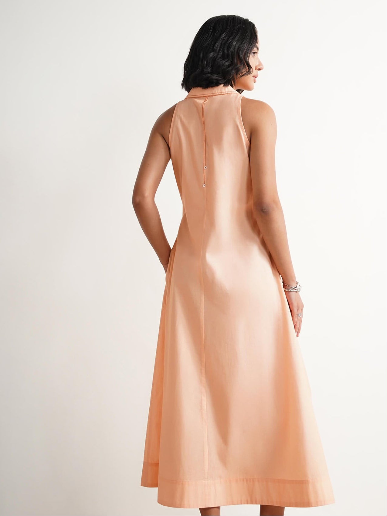 Pure Cotton Polka A-Line Dress - Peach