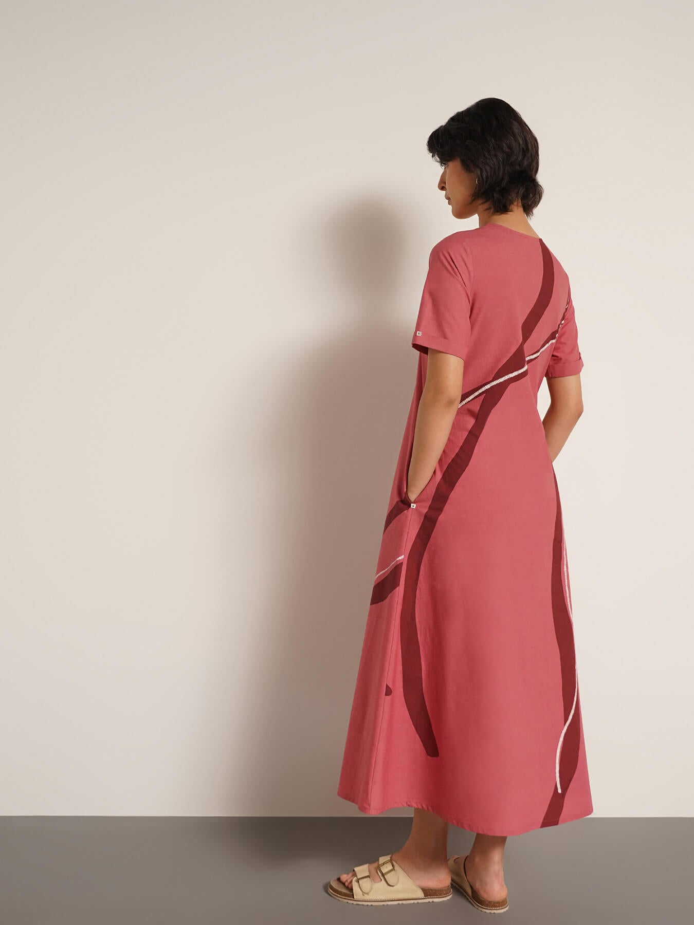 Cotton Abstract Print Dress - Peach